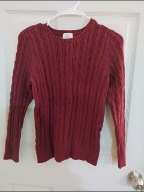 St. John's Bay Cable Knit Crew Sweater - Burgundy